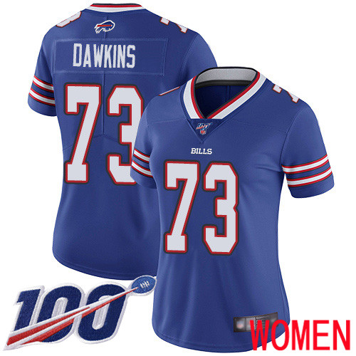 Women Buffalo Bills #73 Dion Dawkins Royal Blue Team Color Vapor Untouchable Limited Player 100th Season NFL Jersey->women nfl jersey->Women Jersey